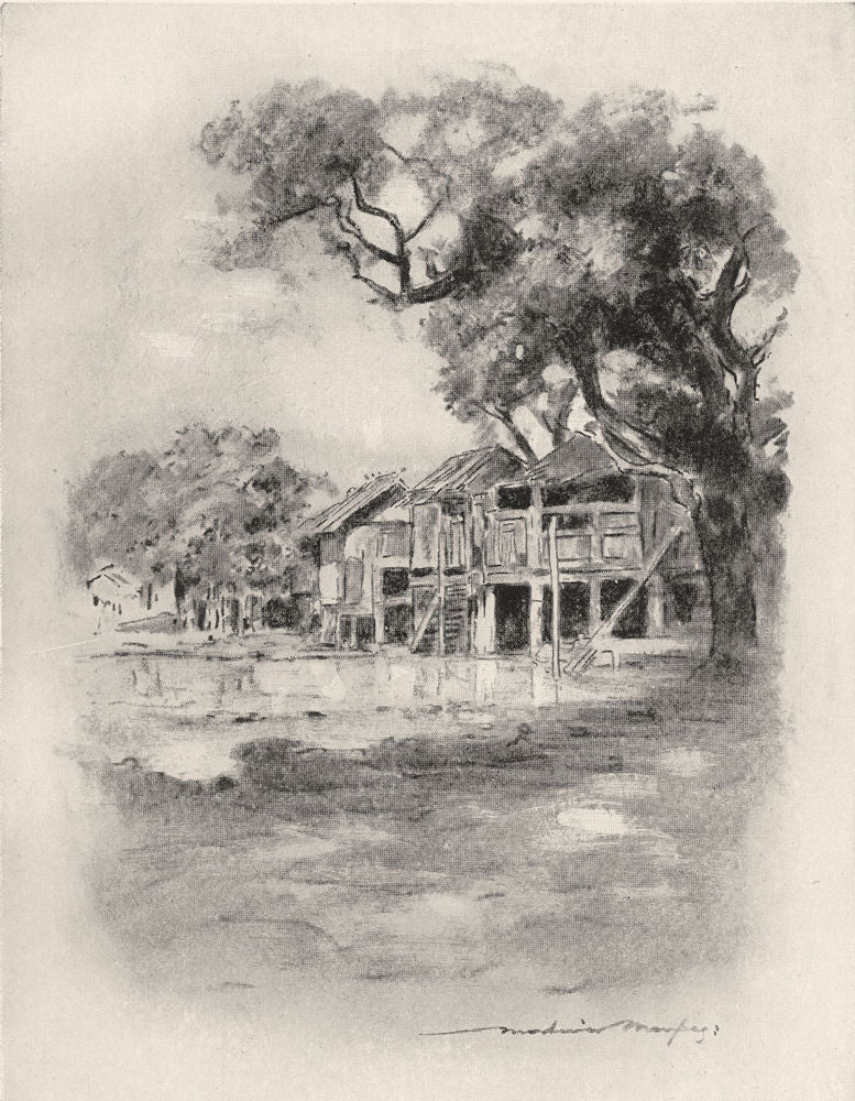 BURMA. An Up-Country Village 1920 old antique vintage print picture